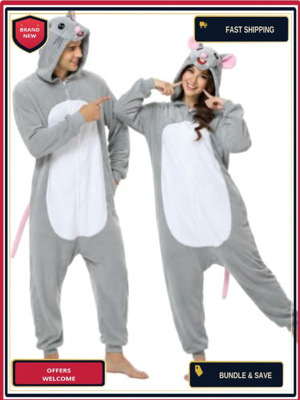 Unisex Adult Mouse Animal Onesie Flannel One-Piece Pajama Costume